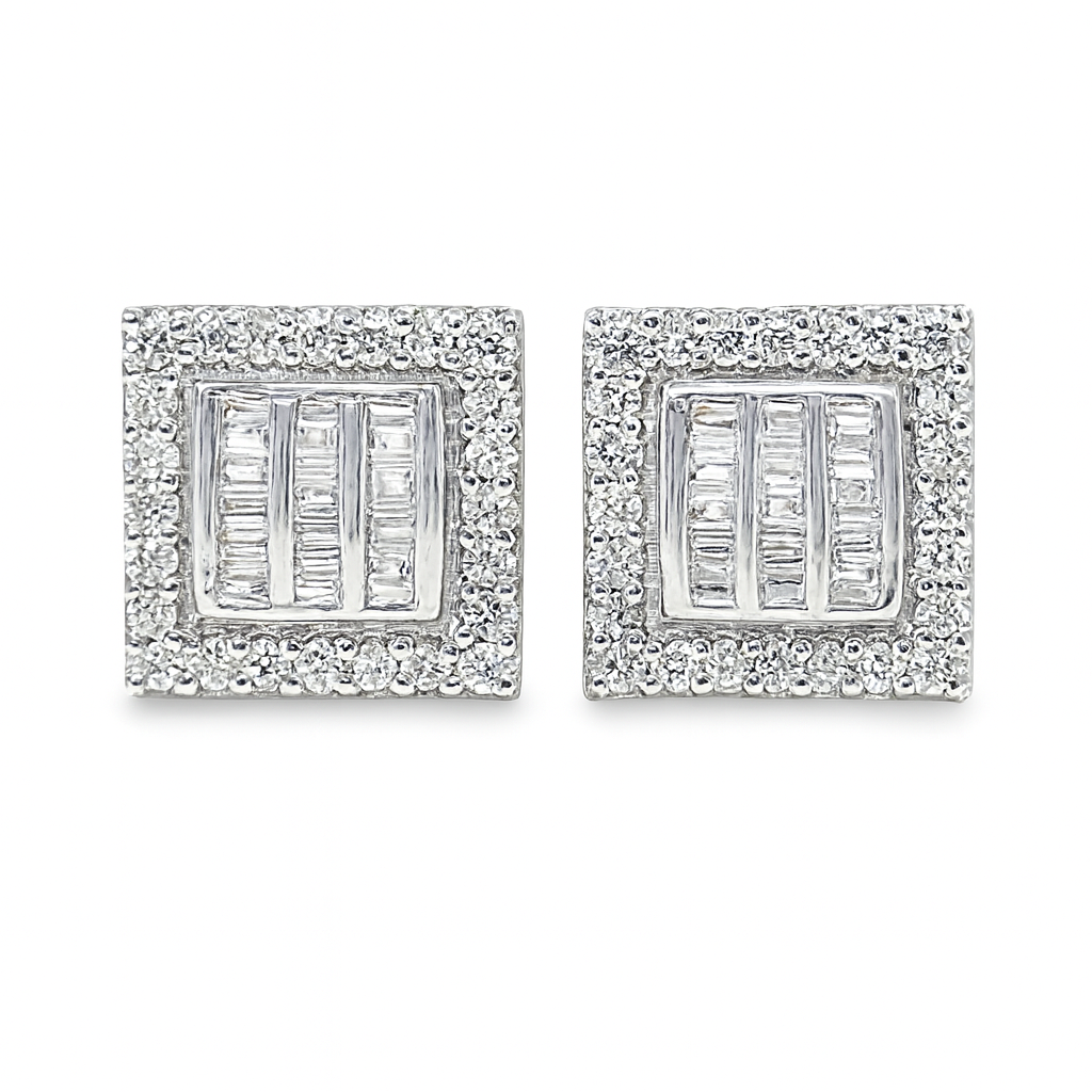 10K Yellow Gold Diamond Square Baguette Stud Earrings 0.60 CTW | Jewelry Palace