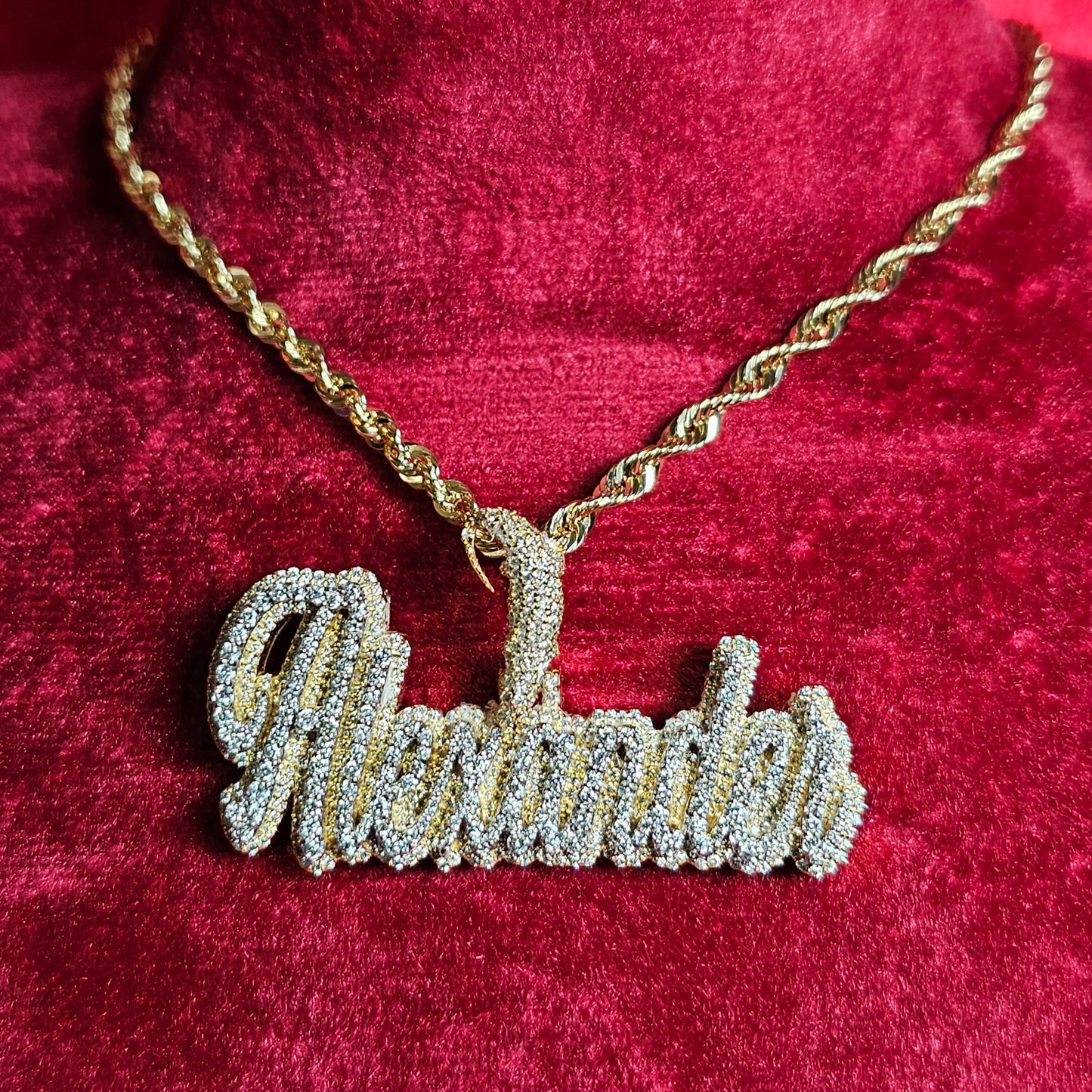 10K Gold Custom Name Pendant With Natural Diamonds 3.70CTW APX Gold Chain Included