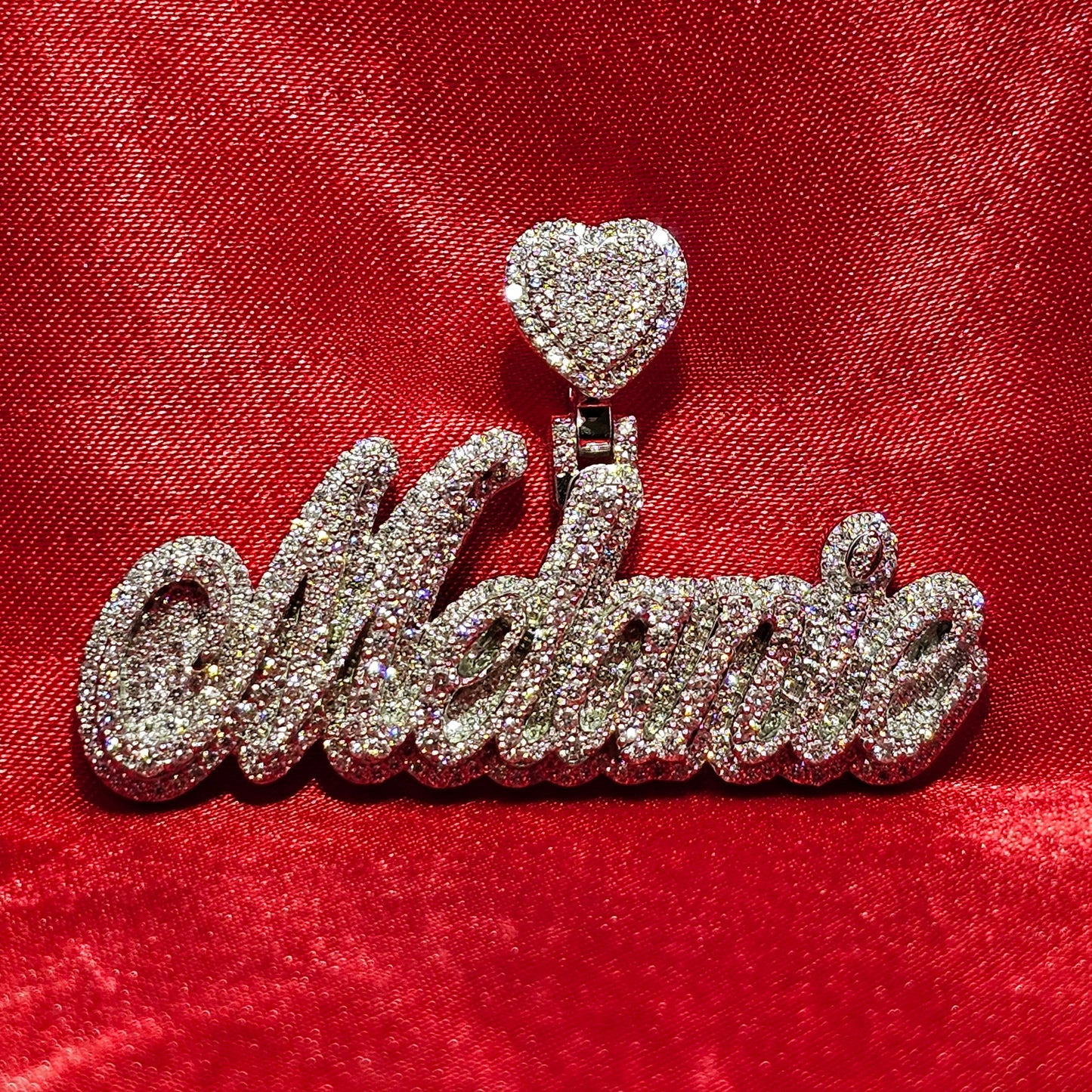 10K White Gold Custom Name Pendant With Natural Diamond 3.21 CTW APX White Gold Chain