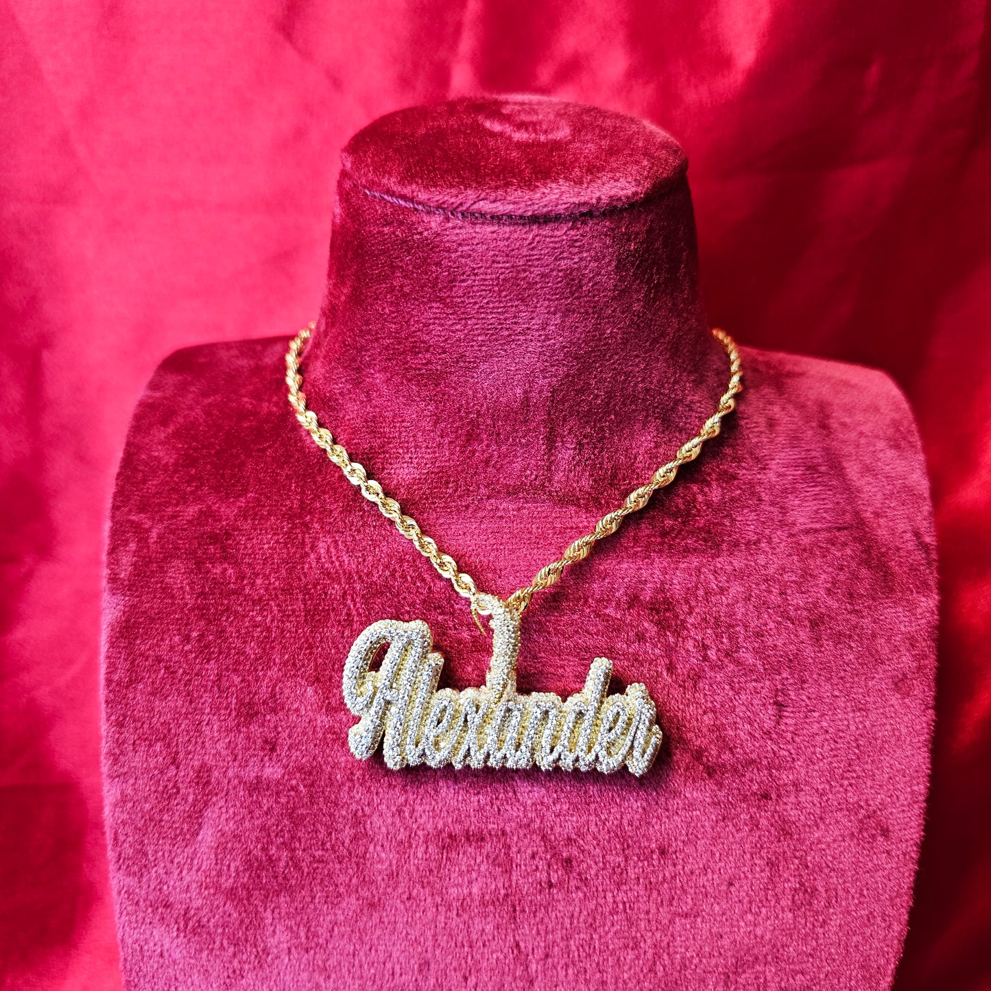 10K Gold Custom Name Pendant With Natural Diamonds 3.70CTW APX Gold Chain Included