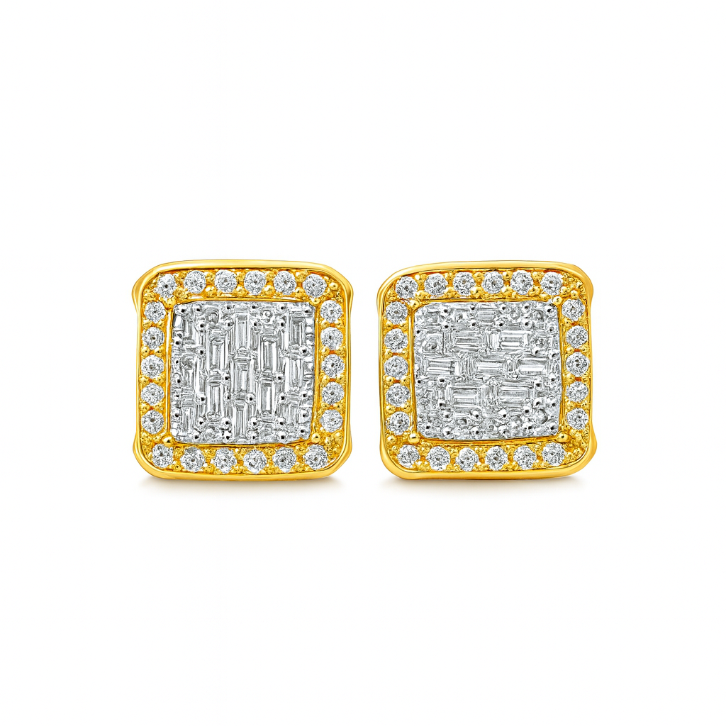 Diamond stud earrings buying guide by Jewelry Palace featuring 10K yellow gold diamond stud earrings