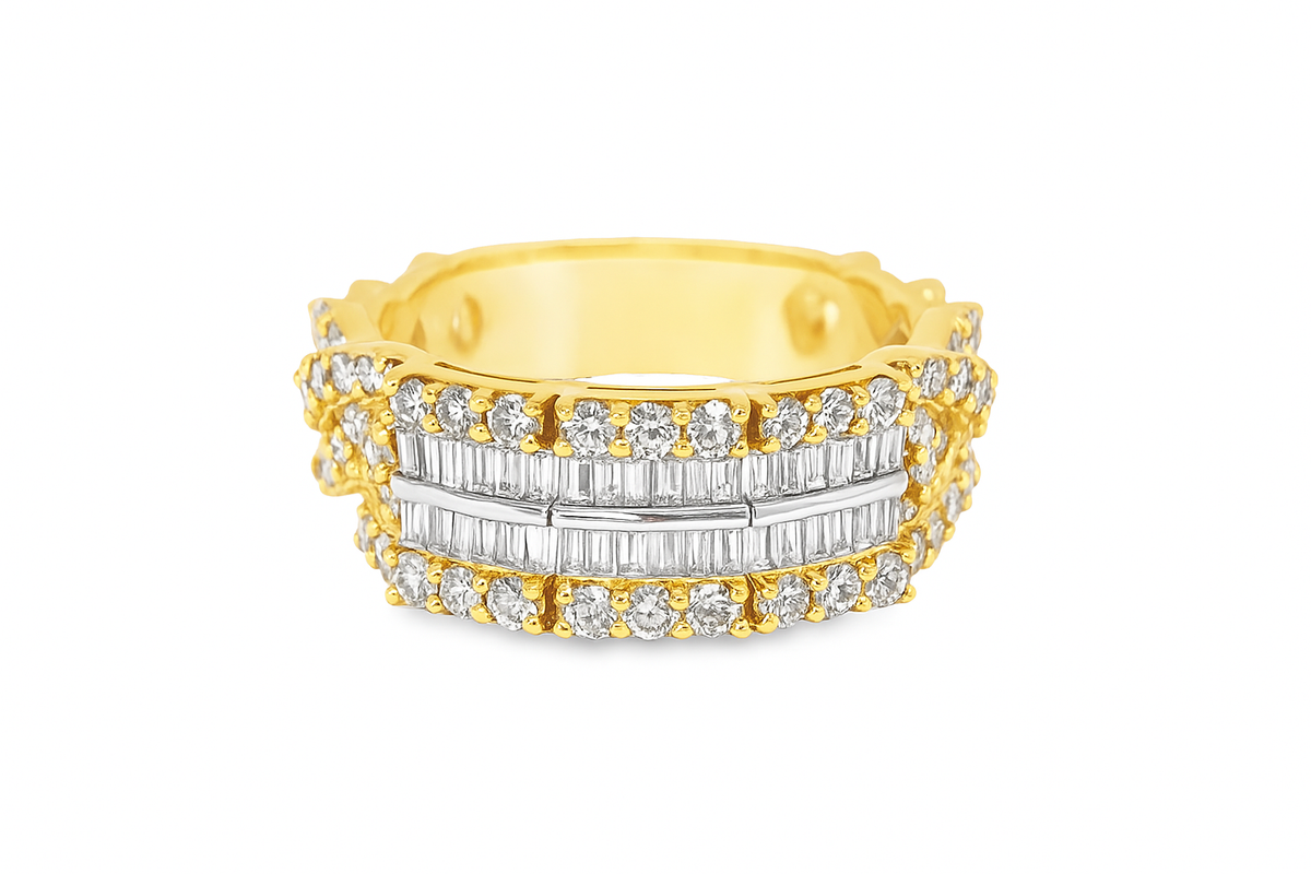 10K yellow gold 1.67 CTW diamond eternity band combining baguette and round diamonds at Jewelry Palace