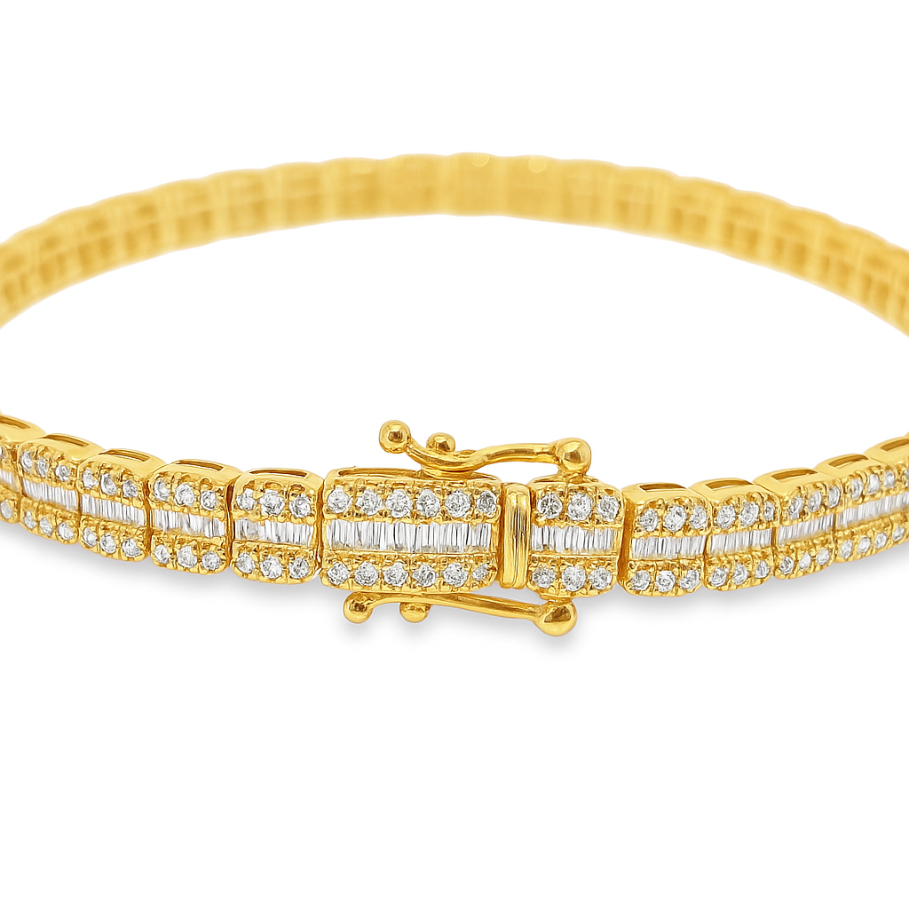 10K yellow gold 3.59 CTW baguette diamond bracelet illustrating carat total weight - Jewelry Palace