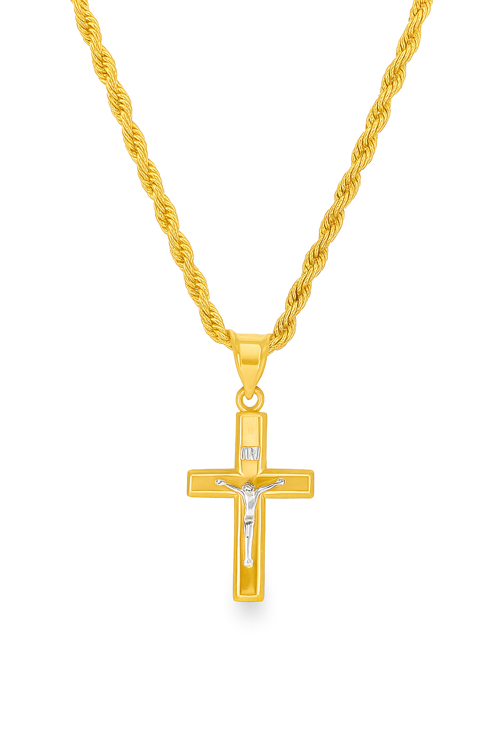 14K yellow gold crucifix cross pendant front view