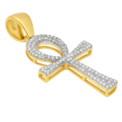 10K Yellow Gold Diamond Ankh Pendant 0.50 ctw | Symbol of Eternal Life