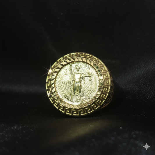 10K Gold Greek Coin Ring for Men – Bold Medallion Style Statement