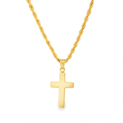 10K Yellow Gold Cross Pendant Necklace | Classic Charm with Rope Chain | Jewelry Palace