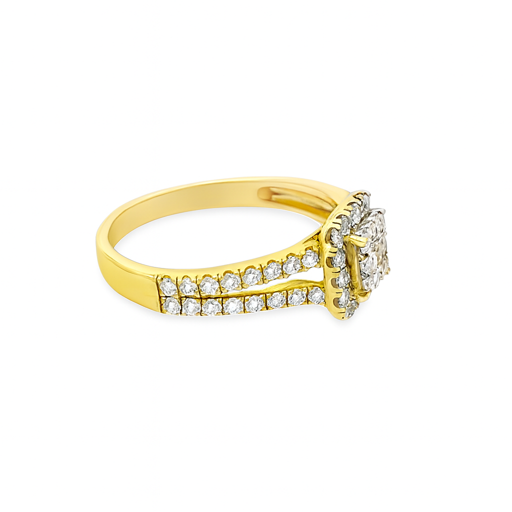 14K Yellow Gold Square Cut Diamond Halo Ring 0.94 ctw | Elegant Engagement & Fashion Jewelry – Jewelry Palace Lithonia GA