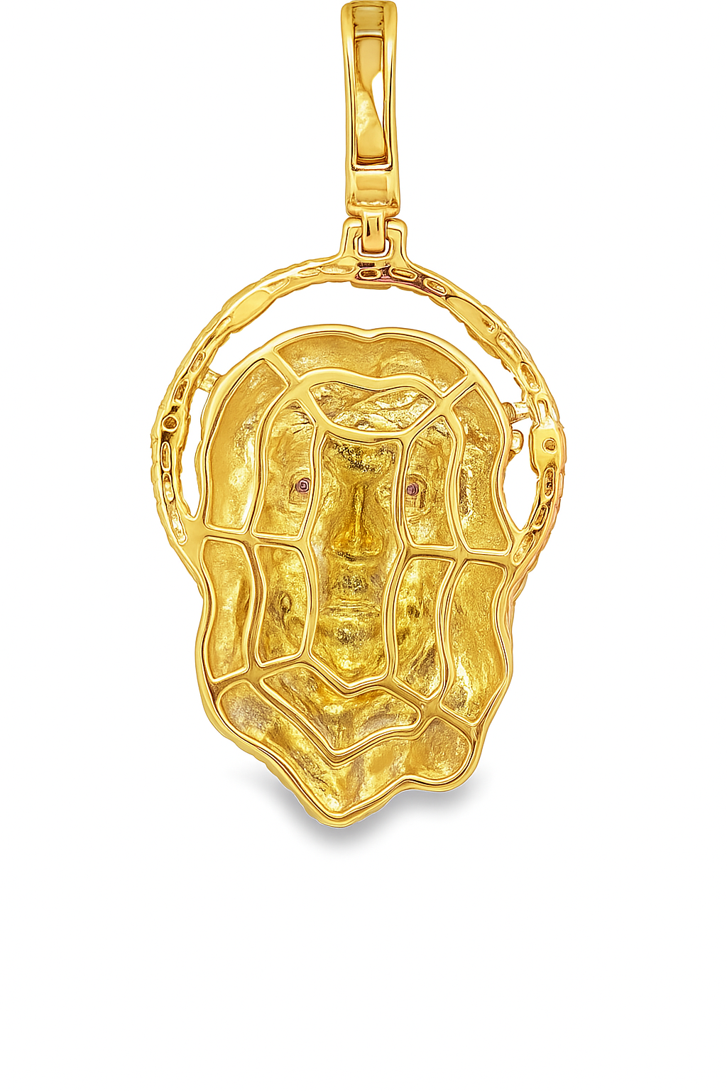 10K Yellow Gold Diamond Jesus Face Pendant 1.00 ctw with Ruby Eyes | Religious Charm