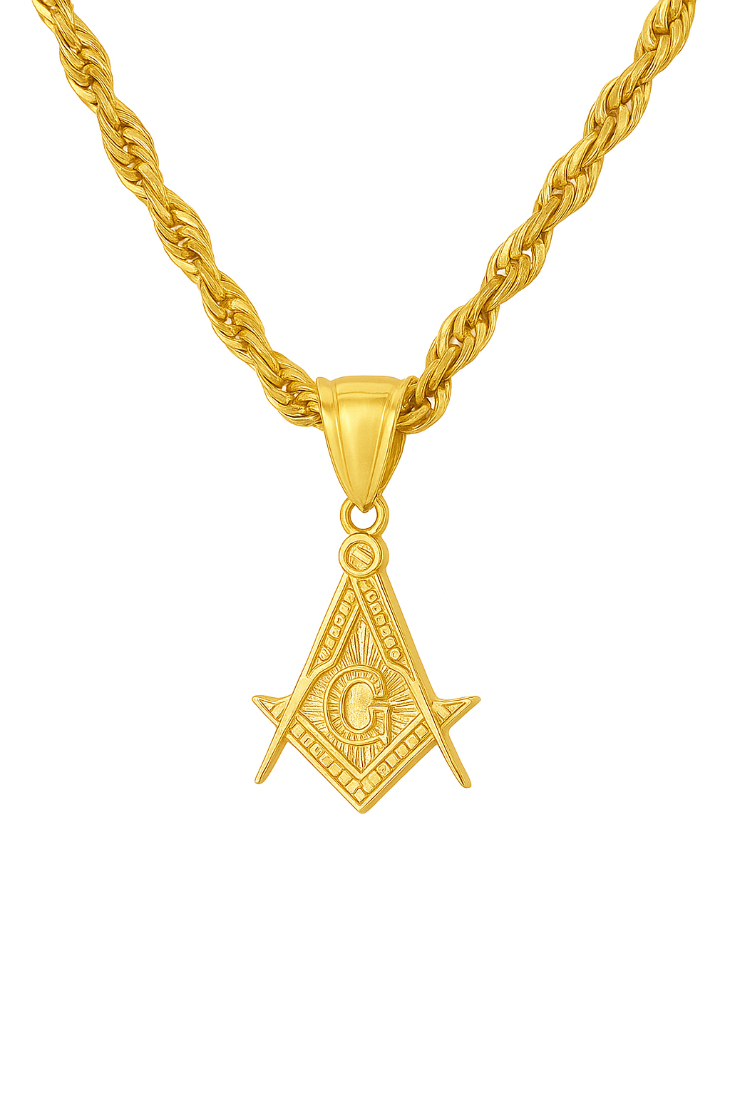 10K Yellow Gold Masonic Pendant Necklace Set – Square & Compass Symbol | Jewelry Palace