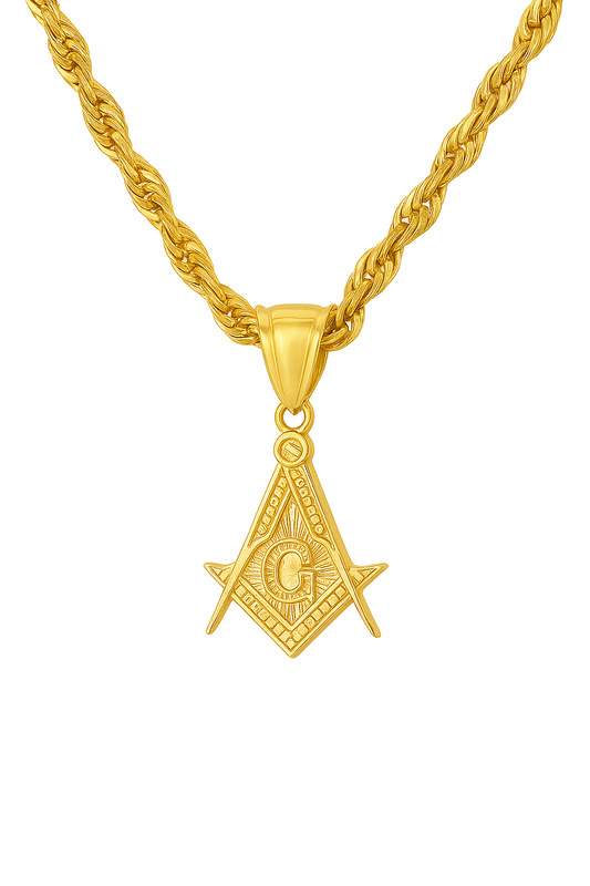 10K Yellow Gold Masonic Pendant Necklace Set – Square & Compass Symbol | Jewelry Palace