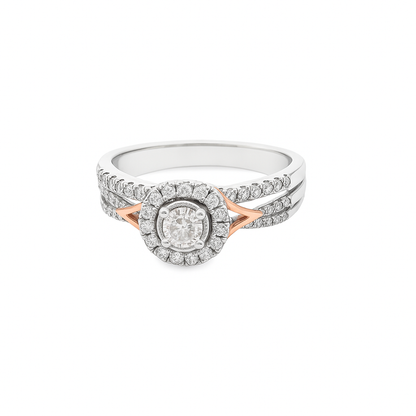 14K White & Rose Gold Round Cut Diamond Ring 0.36 ctw