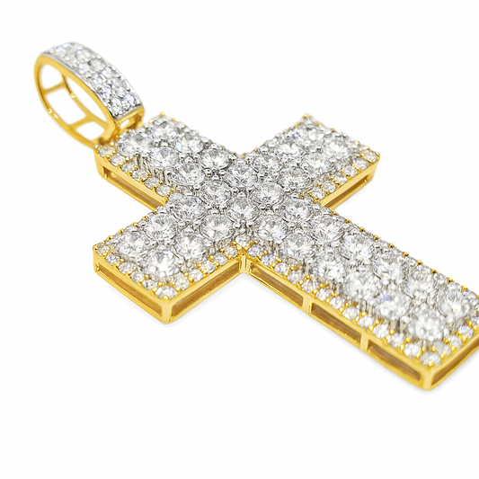 10K Yellow Gold Diamond Cross Pendant with Round Brilliant Diamonds 4.00 ctw