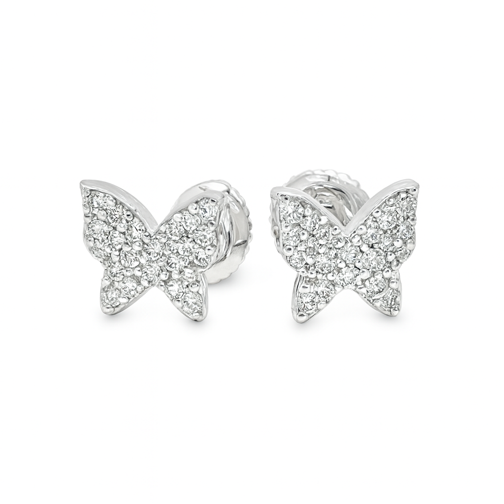 10K White Gold Diamond Butterfly Stud Earrings 0.11 CTW | Jewelry Palace