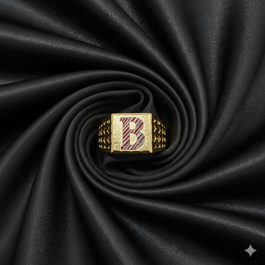 10K Mens Gold Initial "B" Ring