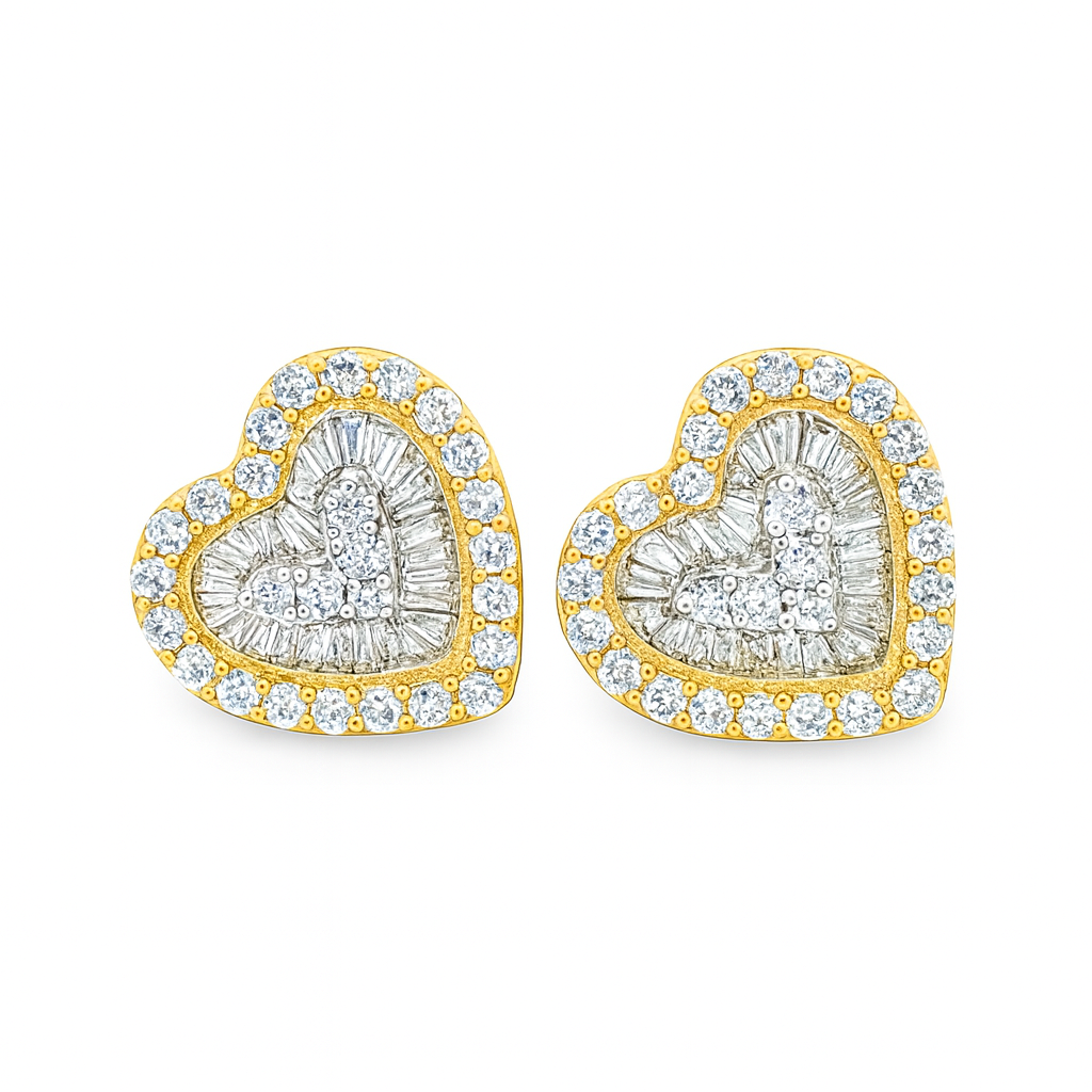 14K Yellow Gold Diamond Heart-Shaped Earrings 0.80 CTW | Jewelry Palace