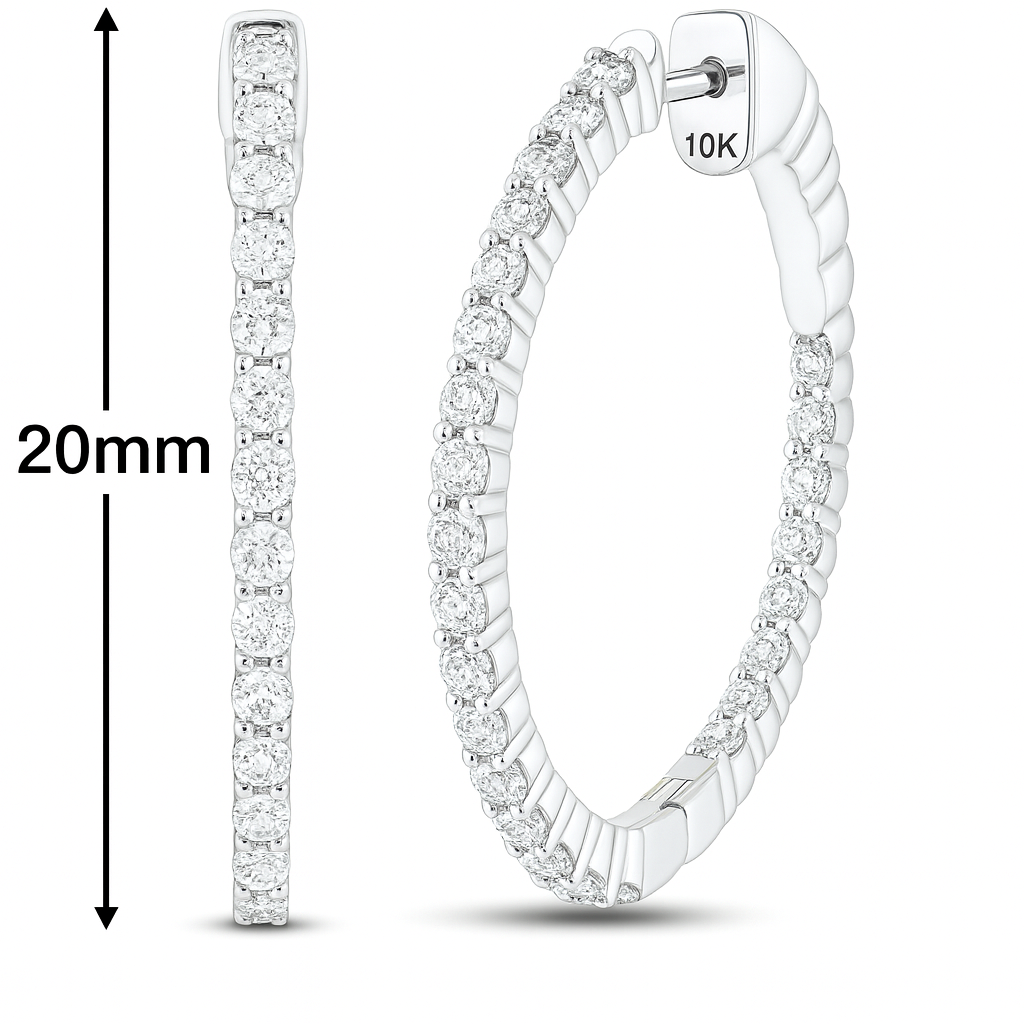 10K White Gold 0.50 CTW Inside-Out Diamond Hoop Earrings | Jewelry Palace