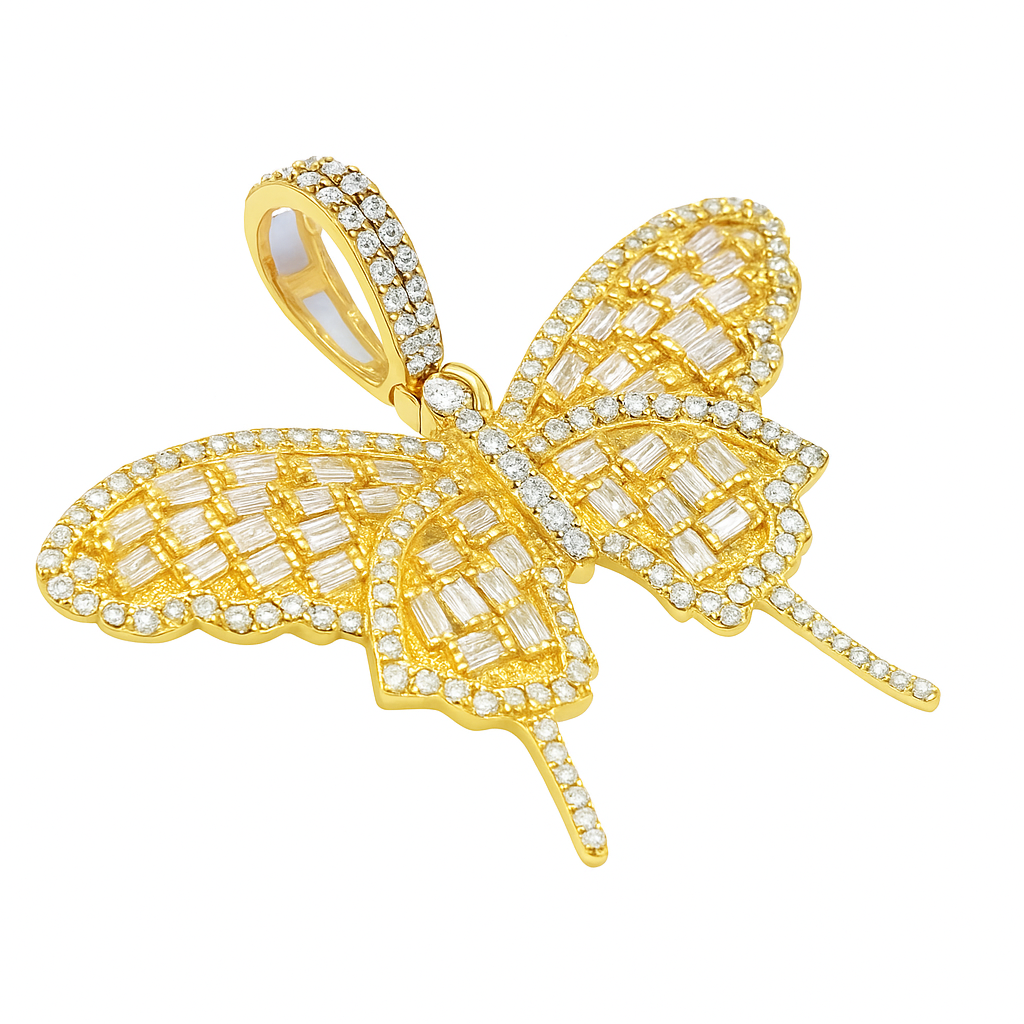 Baguette and round diamond butterfly pendant, alternate view