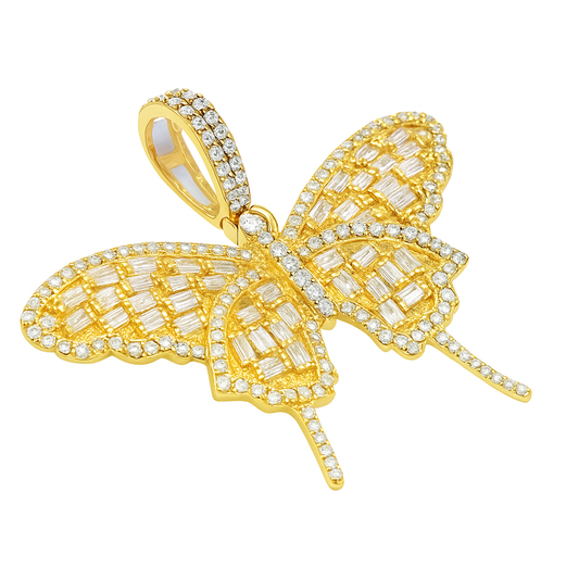 10K Yellow Gold 2.25 ctw Baguette Diamond Elegant Butterfly Pendant | Luxury Statement Jewelry | Jewelry Palace
