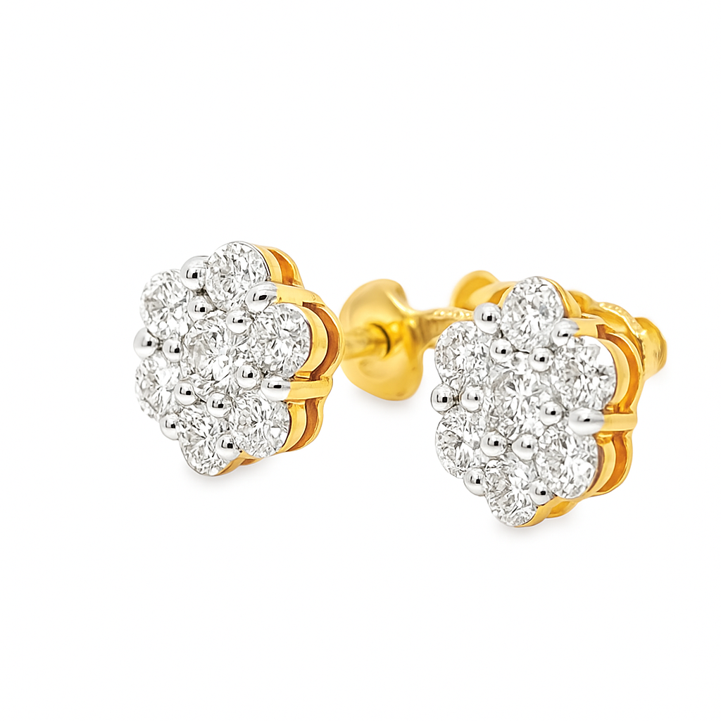10K Yellow Gold 0.75 ctw Diamond Flower Earrings | Cluster Studs | Jewelry Palace