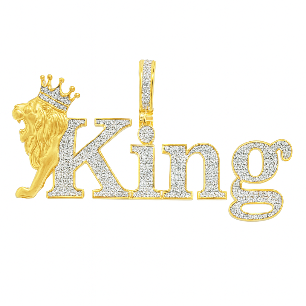 10K Yellow Gold Diamond “King” Pendant with Lion Crown 2.0 ctw