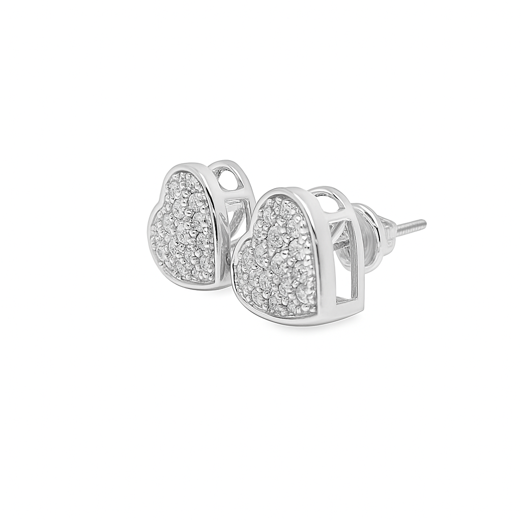 10K White Gold 0.32 ctw Diamond Heart Earrings | Pave Set Round Diamonds | Jewelry Palace
