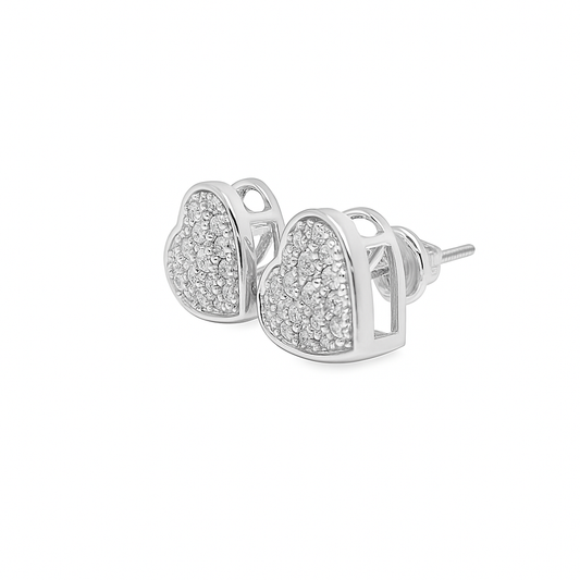 10K White Gold 0.32 ctw Diamond Heart Earrings | Pave Set Round Diamonds | Jewelry Palace