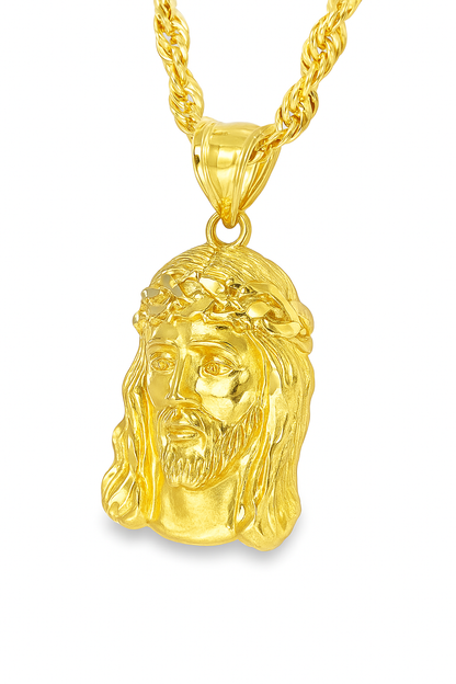 10K Yellow Gold Jesus Face Pendant Necklace Set – Faith & Strength in Gold | Jewelry Palace
