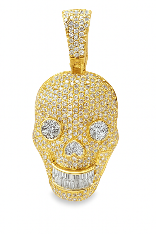 10K Yellow Gold Diamond Pavé Skull Pendant 2.15 ctw | Iced Out Men’s Hip Hop Pendant – Jewelry Palace