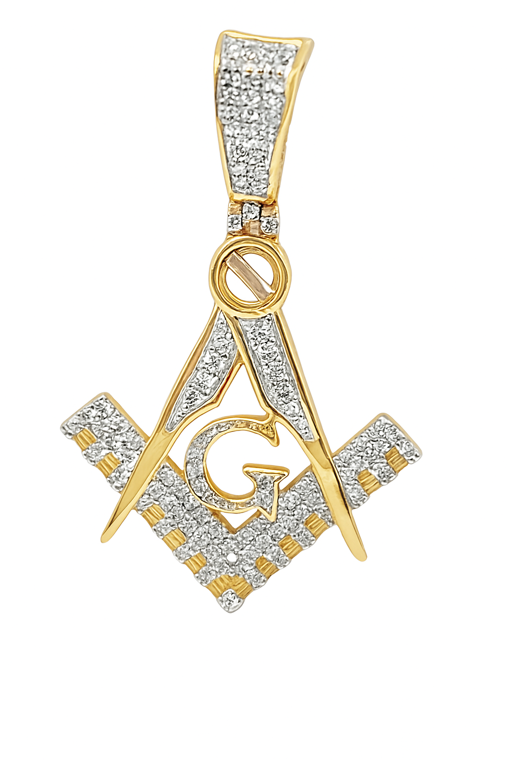 10K Yellow Gold 0.38 ctw Diamond Masonic Pendant | Square & Compass Freemason Design | Jewelry Palace