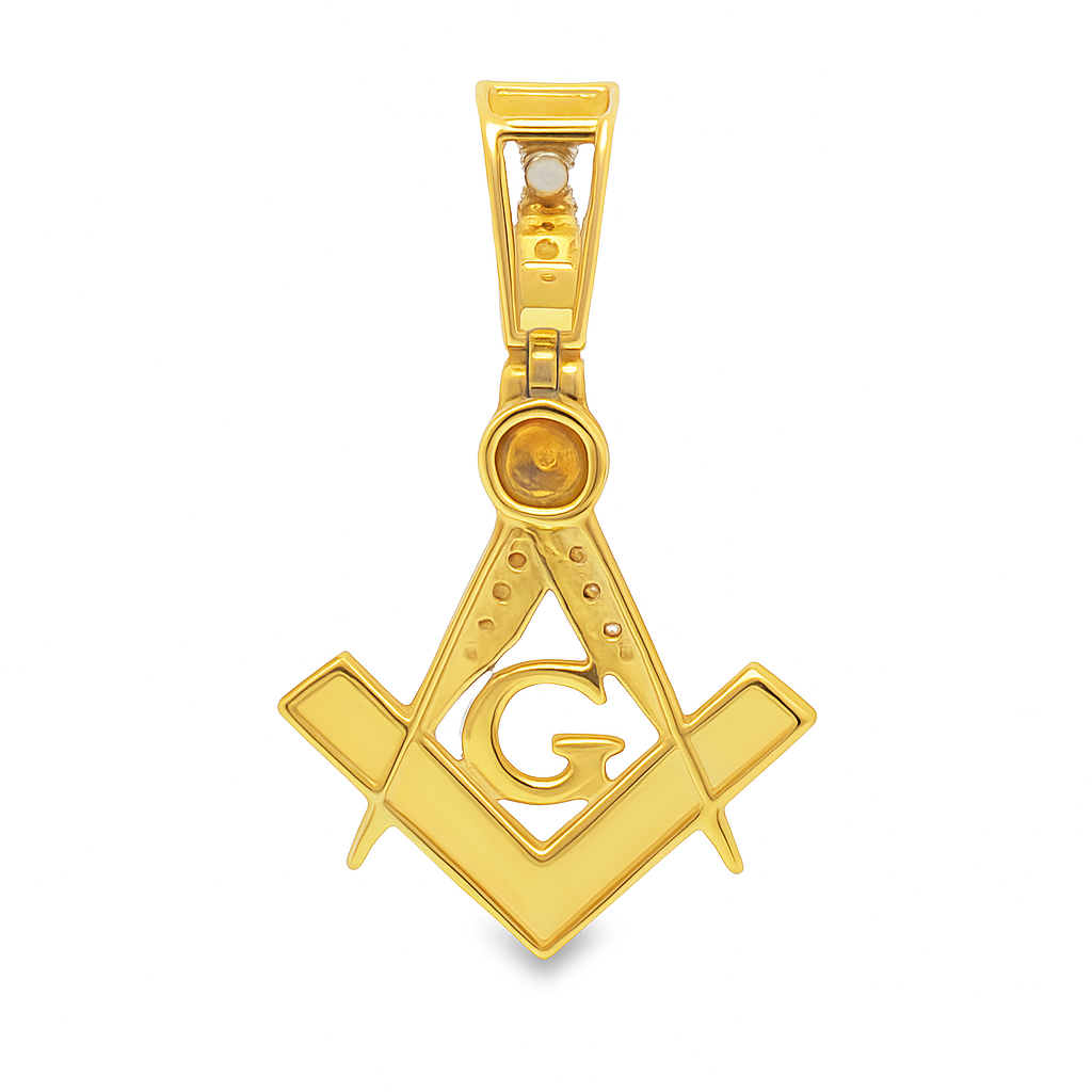 10K Yellow Gold 0.38 ctw Diamond Masonic Pendant | Square & Compass Freemason Design | Jewelry Palace
