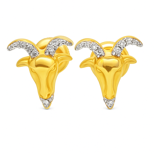 10K Yellow Gold Diamond Goat Head Stud Earrings | 1/10 CTW | Jewelry Palace