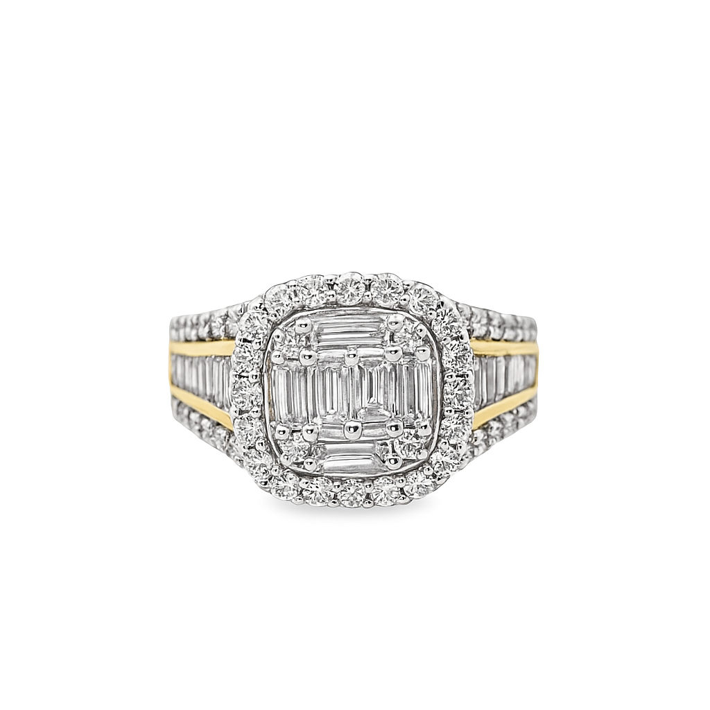 14k Two Tone Gold Baguette Diamond Square Cut Ring 1.48 ctw