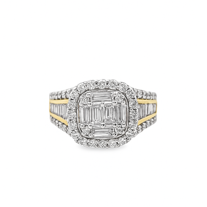 14k Two Tone Gold Baguette Diamond Square Cut Ring 1.48 ctw