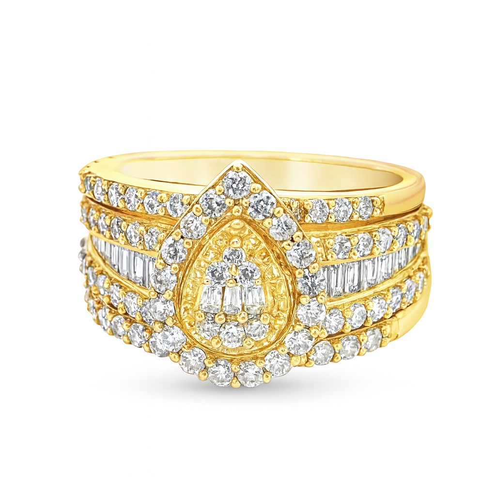 10K Yellow Gold Pear Cut Diamond 3-Piece Bridal Ring Set 2.0 CTW
