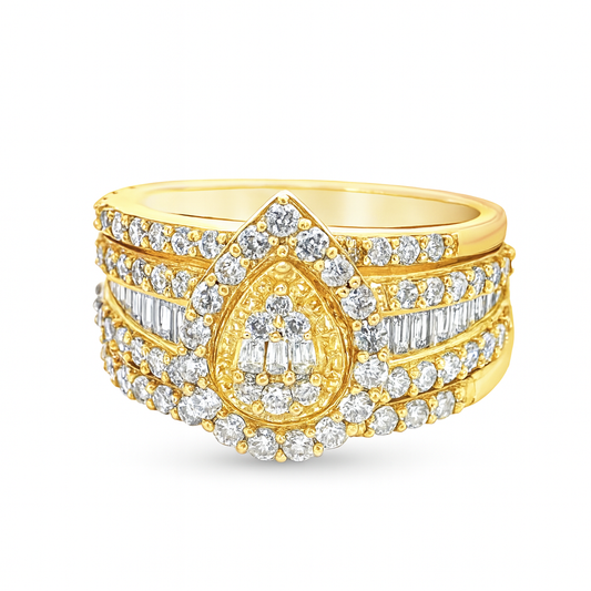 10K Yellow Gold Pear Cut Diamond 3-Piece Bridal Ring Set 2.0 CTW