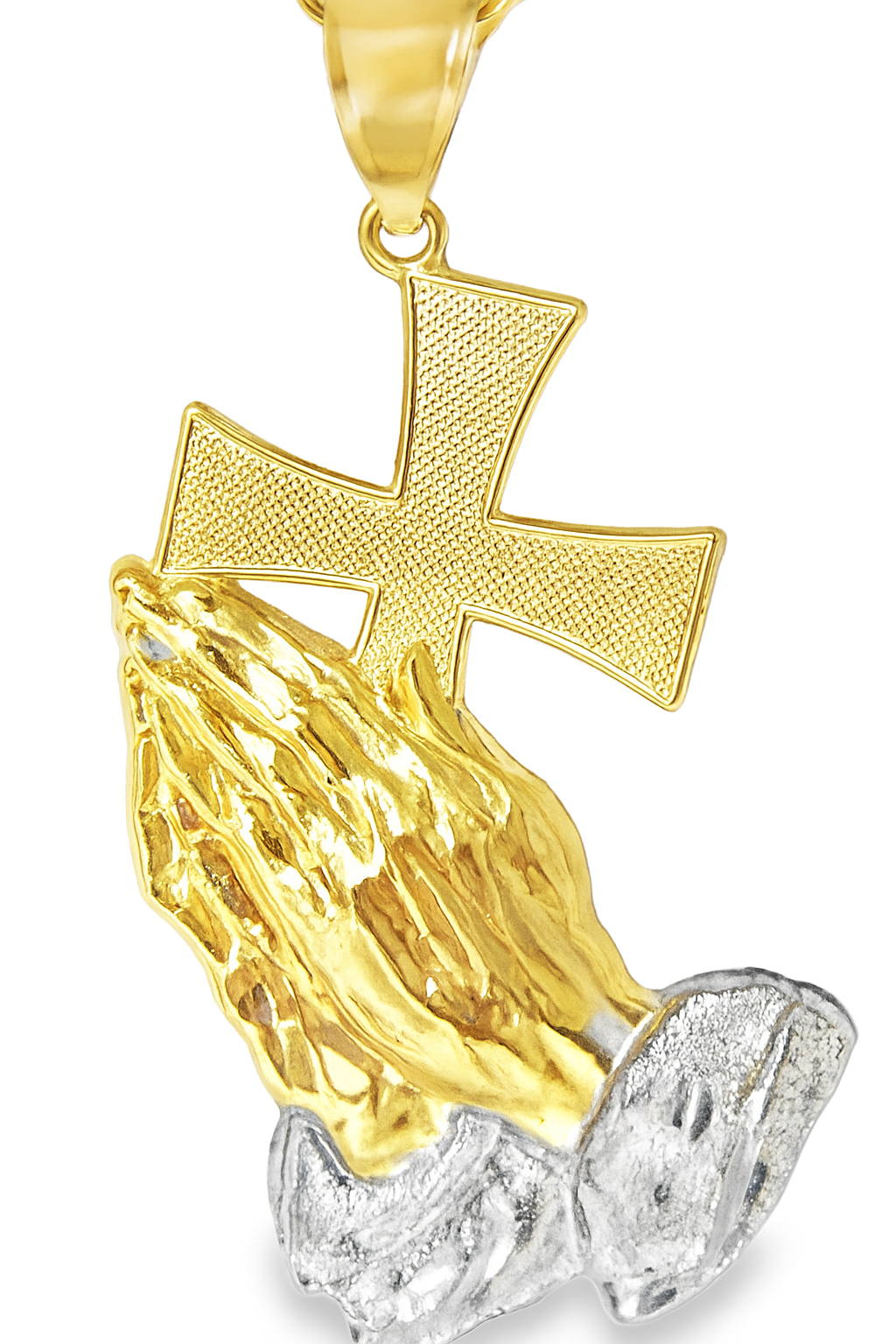10K Yellow Gold Praying Hands with Cross Pendant Necklace Set – Symbol of Faith & Blessing | Jewelry Palace