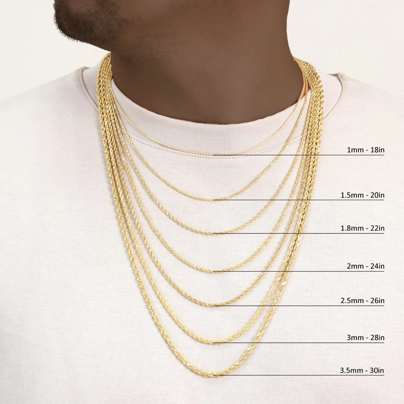 Stone-free 10K yellow gold rope chain and bracelet collection
