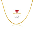 10K gold rope chain and bracelet width options