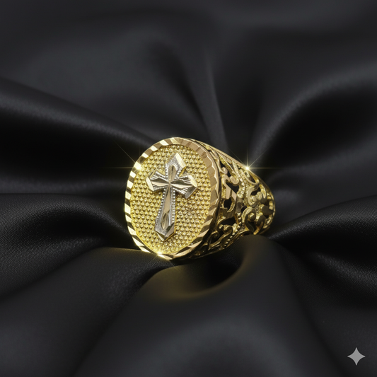 10K Gold Cross Ring for Men – Luxury Religious Statement Ring