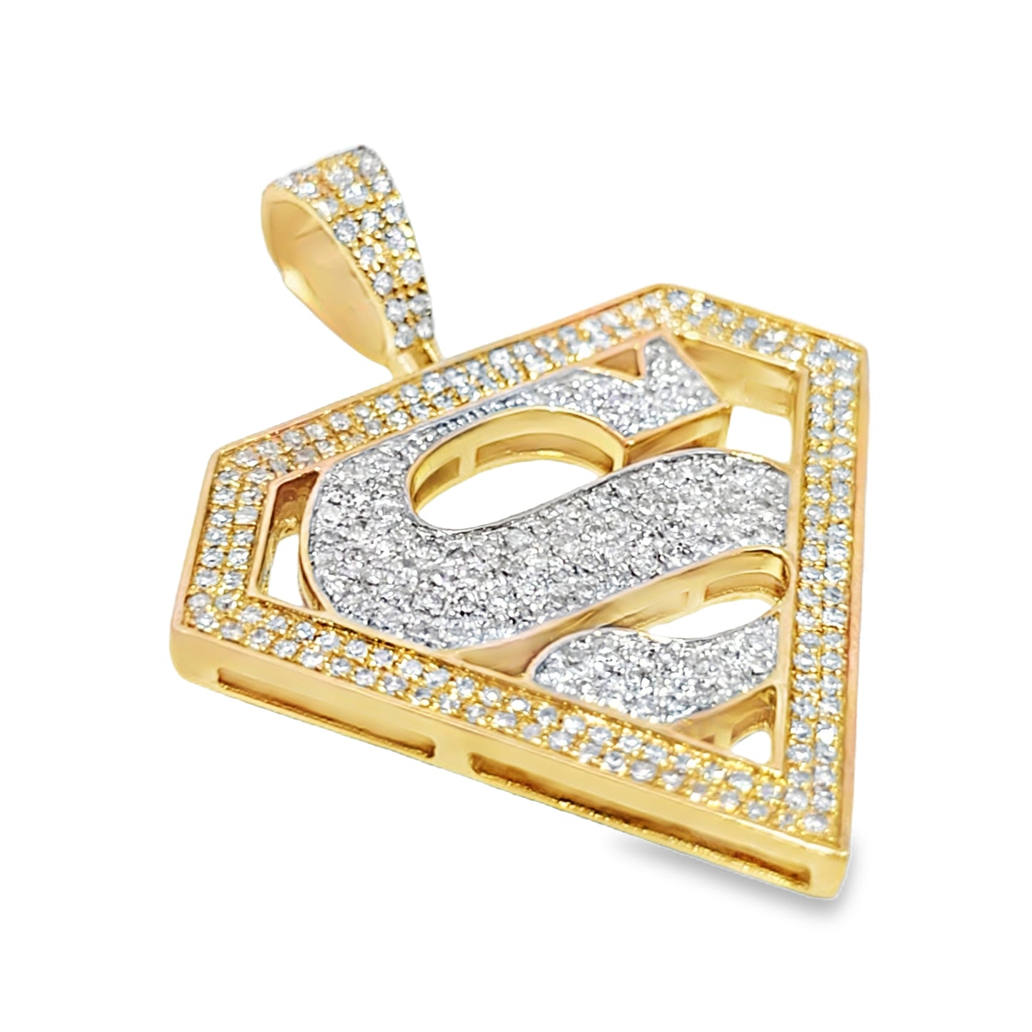 10K Yellow Gold 0.74 ctw Diamond Superhero Pendant | Iced-Out Hero Emblem | Jewelry Palace