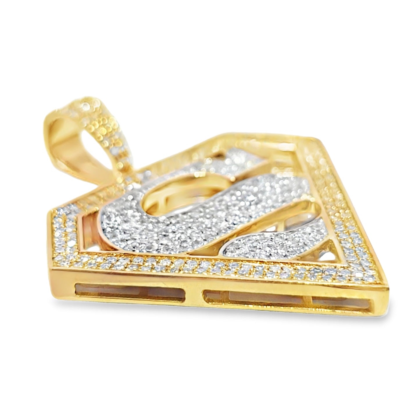 10K Yellow Gold 0.74 ctw Diamond Superhero Pendant | Iced-Out Hero Emblem | Jewelry Palace