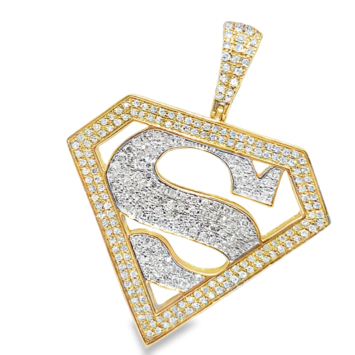 10K Yellow Gold 0.74 ctw Diamond Superhero Pendant | Iced-Out Hero Emblem | Jewelry Palace
