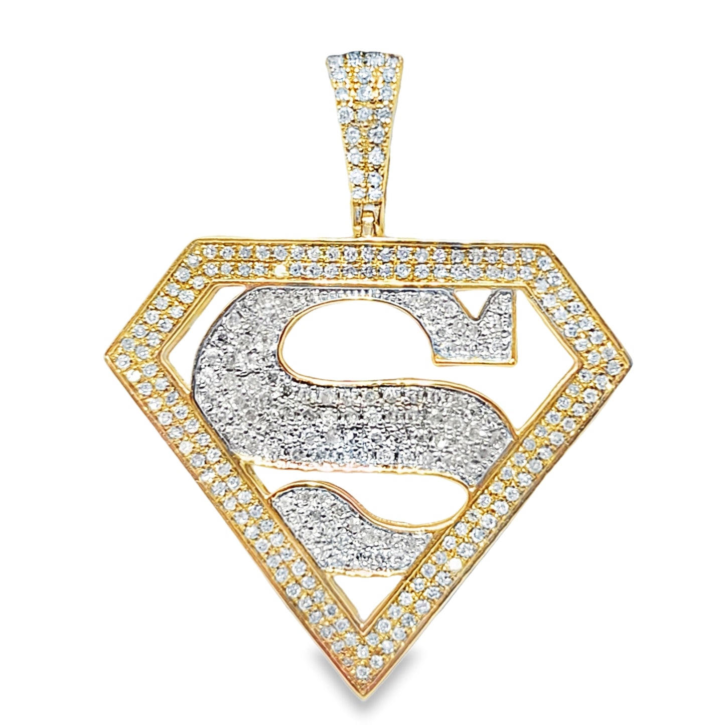 10K Yellow Gold 0.74 ctw Diamond Superhero Pendant | Iced-Out Hero Emblem | Jewelry Palace