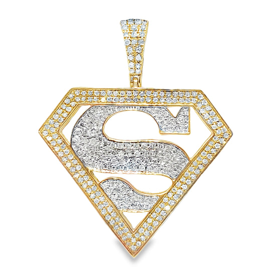10K Yellow Gold 0.74 ctw Diamond Superhero Pendant | Iced-Out Hero Emblem | Jewelry Palace