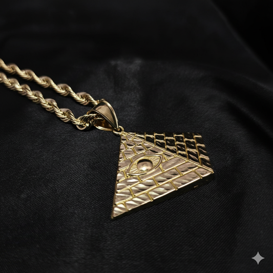 10K Gold Egyptian Horus Eye Pendant with 10K Rope Chain 20"