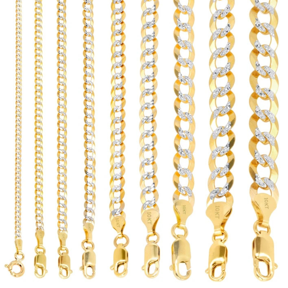 10K Yellow Gold Pave Curb Cuban Link Chain & Bracelet – Classic Design | Multiple Lengths & Thicknesses (2mm–11mm) | Jewelry Palace