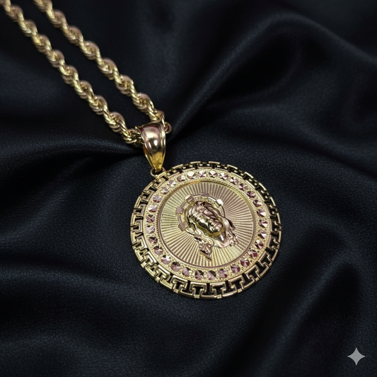 10K Gold Jesus Head Medallion Pendant with 20" Rope Chain – Religious & Stylish Design