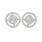 10K Rose Gold 0.60 ctw Diamond Earrings | Baguette Center with Prong-Set Halo | Jewelry Palace