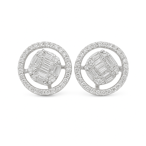 10K Rose Gold 0.60 ctw Diamond Earrings | Baguette Center with Prong-Set Halo | Jewelry Palace